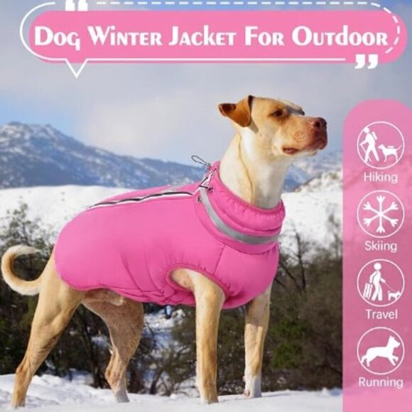 PINK WARM DOG COAT REFLECTIVE WINDPROOF,  WINTER DOG JACKET XL - Picture 4 of 11